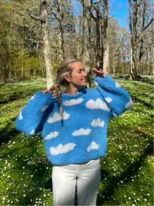 Adorable Light Blue Sweater with Cloud Pattern, Fun & Fresh Design, Perfect for Kids' Wardrobe, Cozy and Stylish