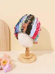 Women's Winter Colorful Knit Crochet Bucket Hat, Handmade Foldable Floppy Beanie Cap, Multicolor Fashion Accessory, Beanie Fitted