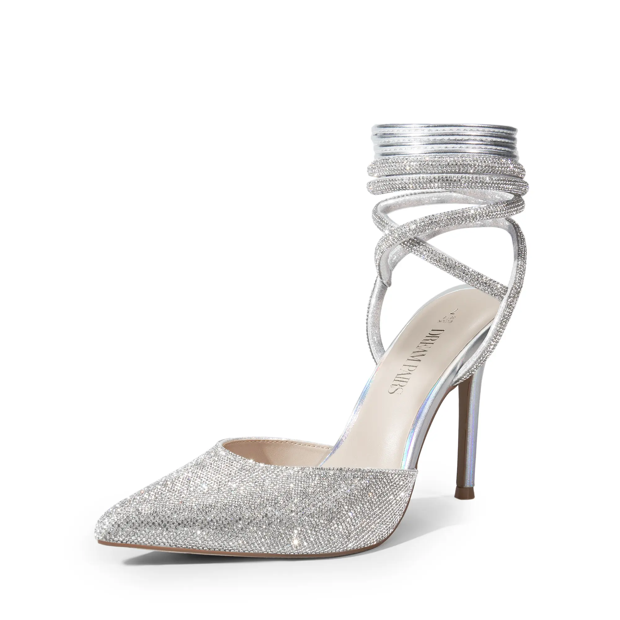 Dream Pairs Women's Comfortable High Heels, Stylish Pointed Toe Stiletto Pumps with Lace-Up Ankle Straps in Satin or Rhinestone