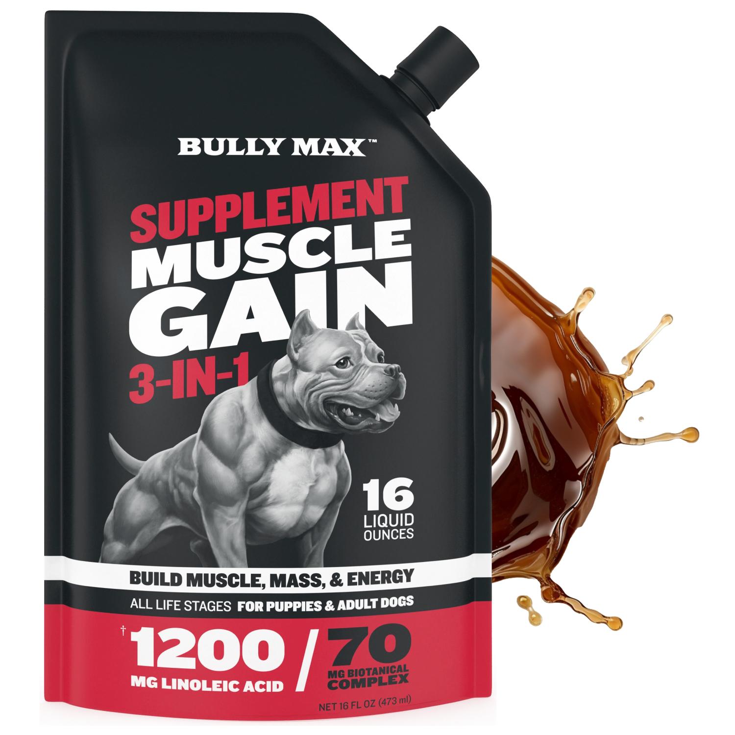 Bully Max 3-in-1 Liquid Dog Muscle Builder Supplement for Puppy and Adults Dogs - Dog Vitamins for Small & Large Breeds