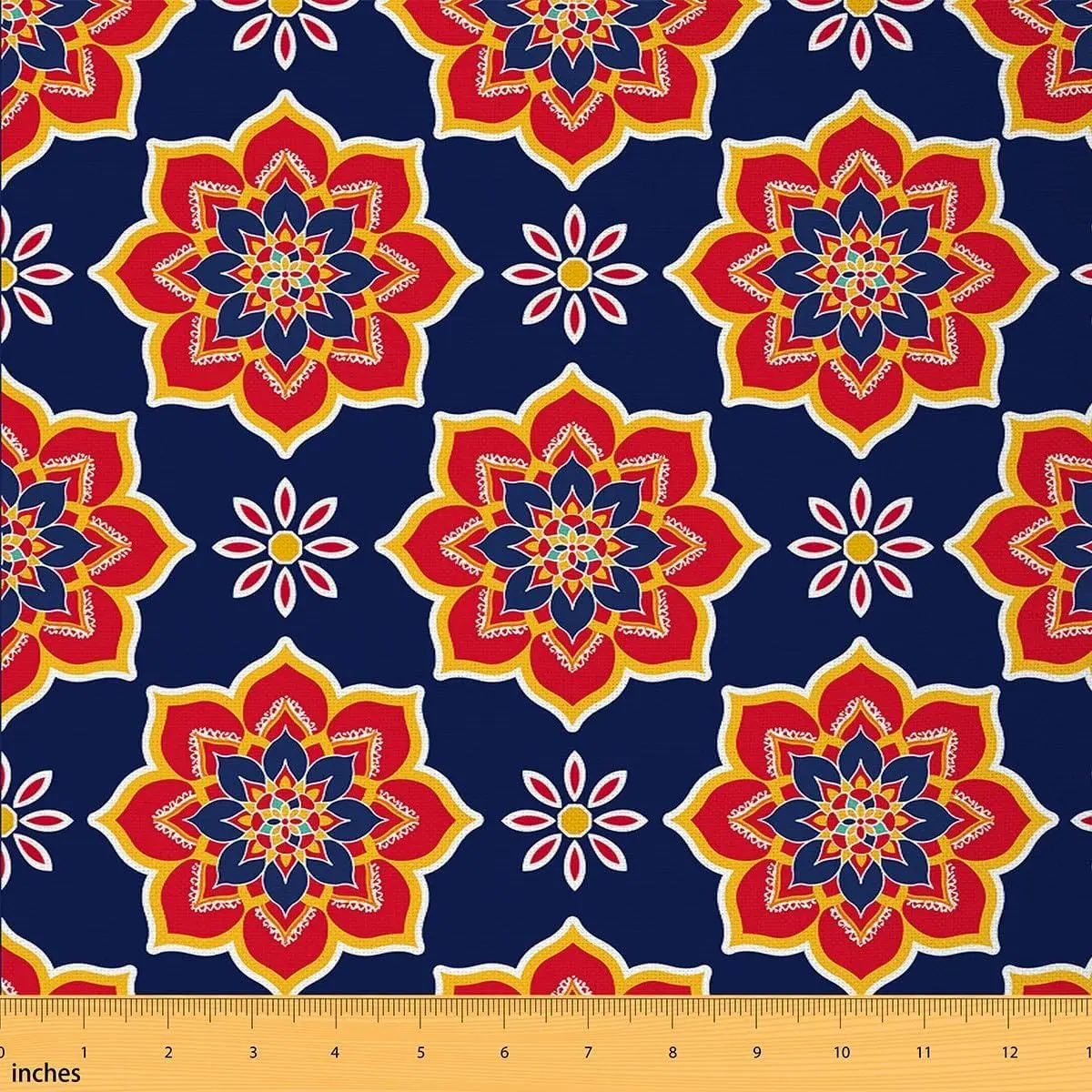Tribal Mandala Datura Lotus Fabric,Boho Floral Plant Soft Flannel Polyester No Stretch Sewing,Traditional Paisley Flower Waterproof Fabric Home DIY Projects