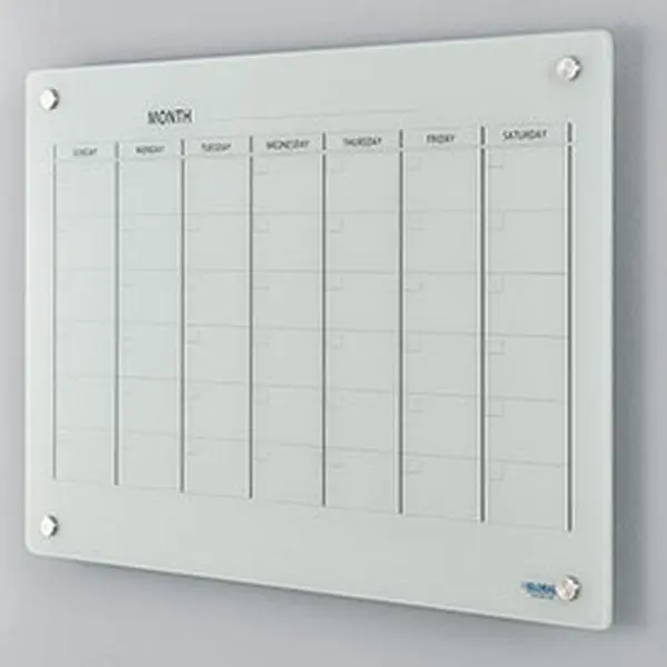 Global Industrial 695510 Tempered Glass Magnetic Dry Erase Calendar Whiteboard, 36x24", White - Scratch Resistant, Dent Resistant, Rounded Corners for Safety, Heavy Duty Magnets, Easy Erasability, Office Organizer Planning Board