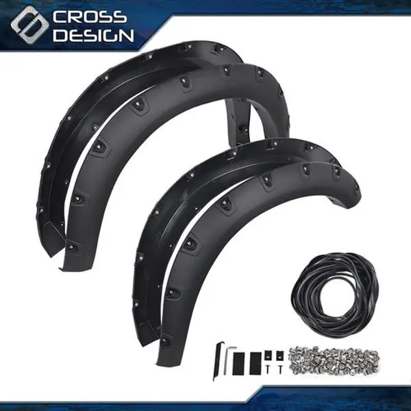 CROSSDESIGN 4PCS Pocket-Rivet Black Fender Flares with Wheel Protection, Car Exterior Truck Mud Flap Splash Guard Protector, Automotive Accessories for 2019-2022 Ram 2500 3500