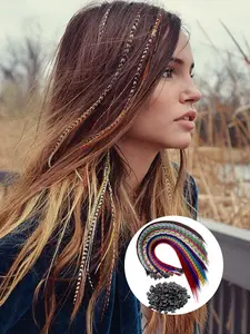 16 Inch Colorful Feather Hair Extension Kit, Long Straight Hair Feather with Silicone Micro Rings, Synthetic Extensions for Women Daily Life Party Use, Mixed Color Hairpiece, Synthetic Hairpieces