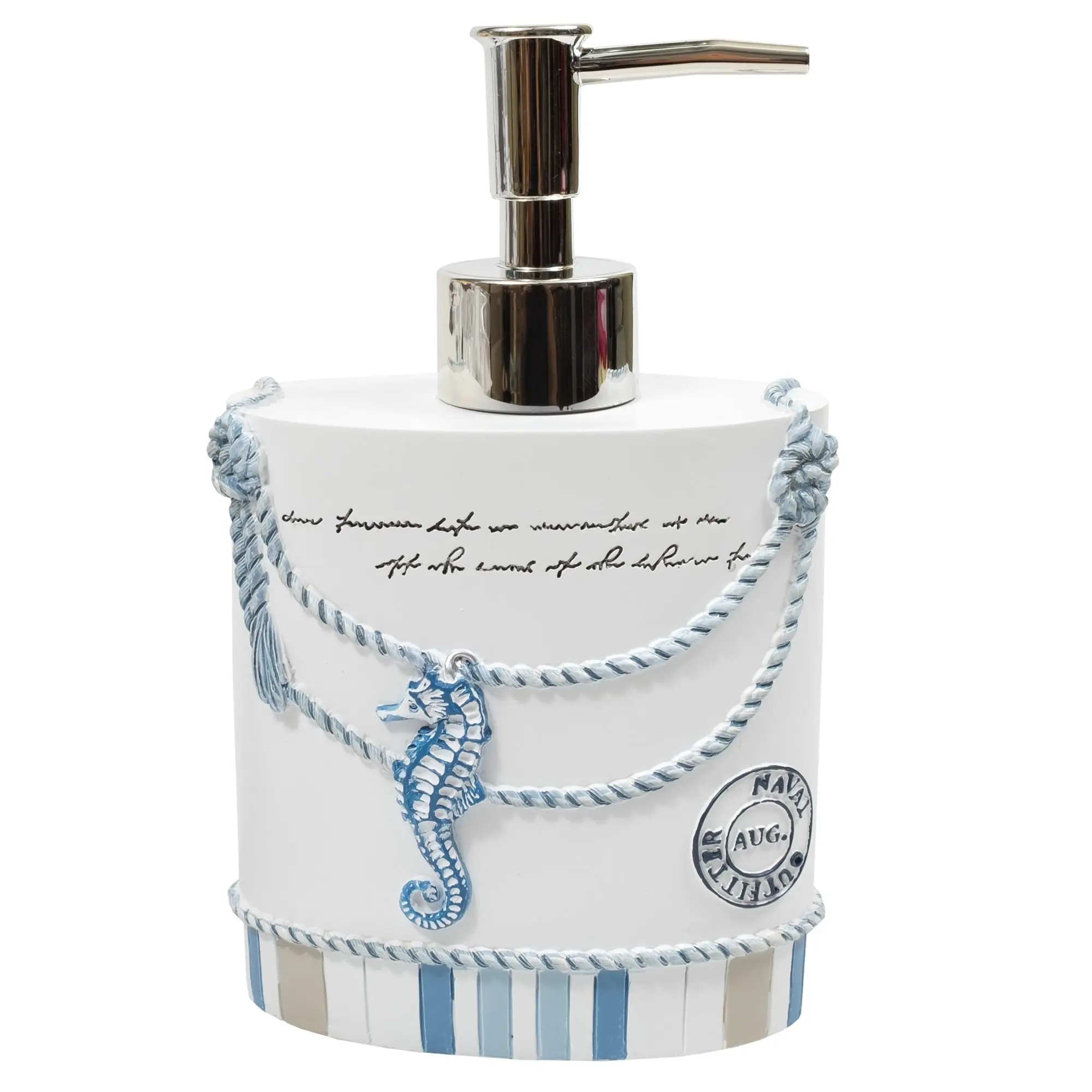 3-Piece Handmade Resin Blue and White Modern Oceanic Bathroom Accessory Set - Beach Lovers’ Tropical Storage Organizer with Soap Dispenser, Hand Care Holder, Three