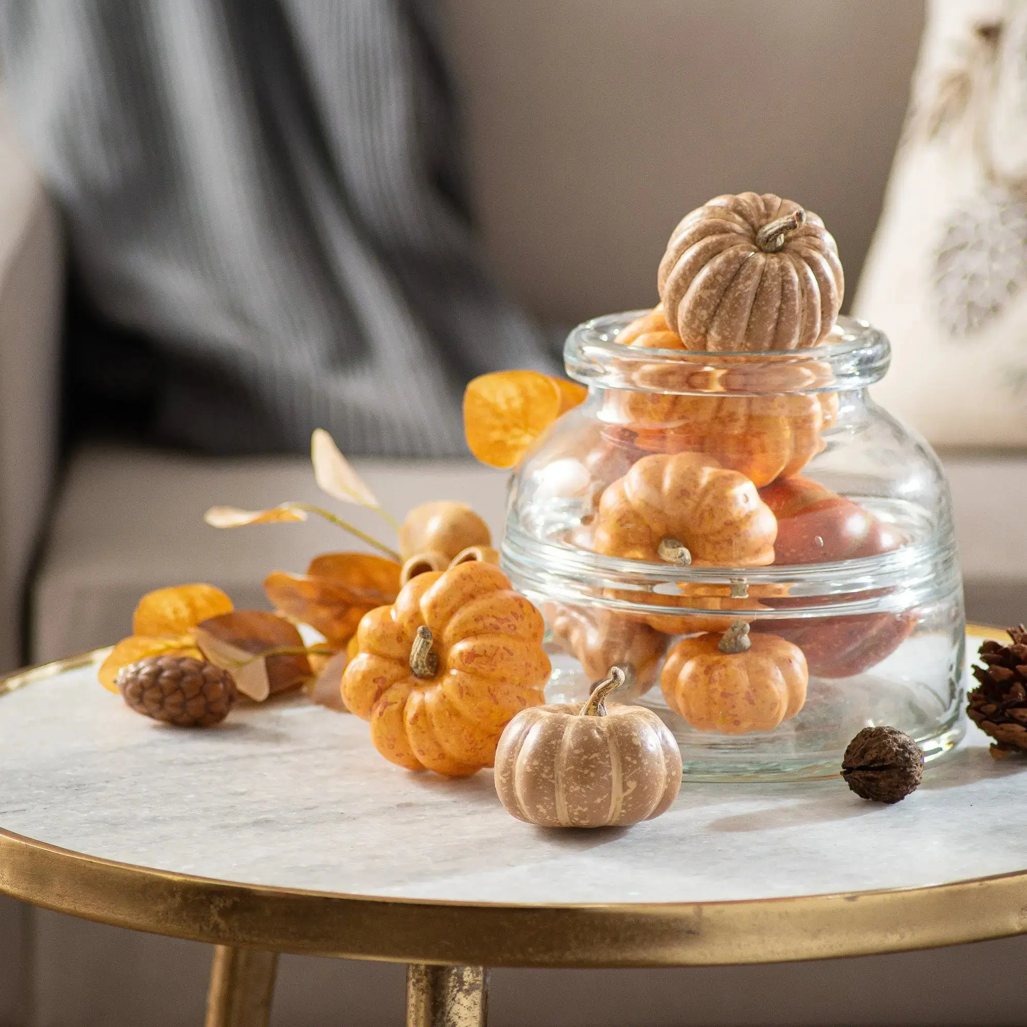 9-Piece Weathered Shabby Chic Composite Foam Pumpkin Gourds Set - Assorted Sizes Orange Decorative Ornaments, Home Supplies for Dinner Table Stacking Display, Table Decor, Figure