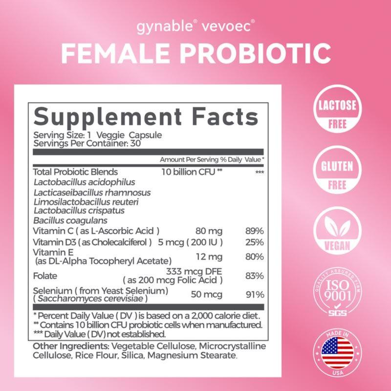 Gynable Female Probiotic for Women- Female Probiotic for pH Balance,Upgraded to 10 Billion CFU Probiotics Odor Control, Yeast Balance, Promote Healthy Viginal Flora & Feminine Health Edible Dietary