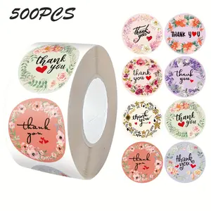 Floral Pattern Thank You Stickers, Self-Adhesive Waterproof PVC Labels, Ideal for Gift Boxes, Airline Meal Boxes, Takeaway Containers DIY Decorations
