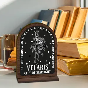 Wooden Bookish Sign with Stand, 1 Set Fantasy Swords with Floral Bookish Sign with Stand, Bookshelf Decor, Centerpiece Decorations