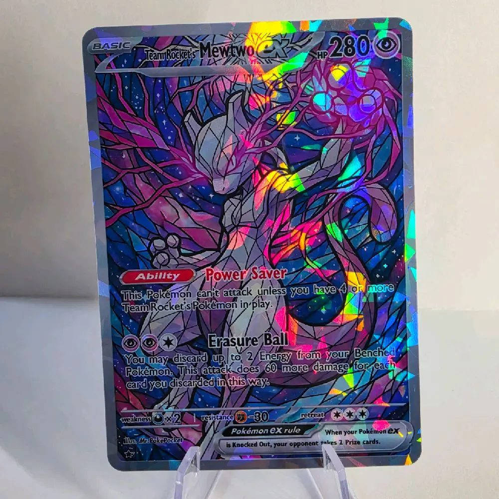 Stained Glass Mewtwo EX Card - Shattered Glass Holo Finish (Custom Fan-Art)
