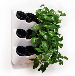 BOXSAND-12 Vertical Planter (24"x26") - 12 Plants, White Color + Round Black Pots