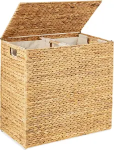 Large Natural Woven Double Laundry Hamper