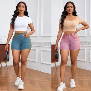 New Womens Patchwork Denim Shorts