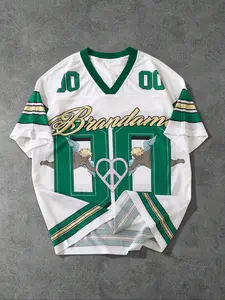 Men's Regular Fit Letter Print V Neck Short Sleeve Jersey, Casual Graphic Tee, Men's Top for Daily Wear