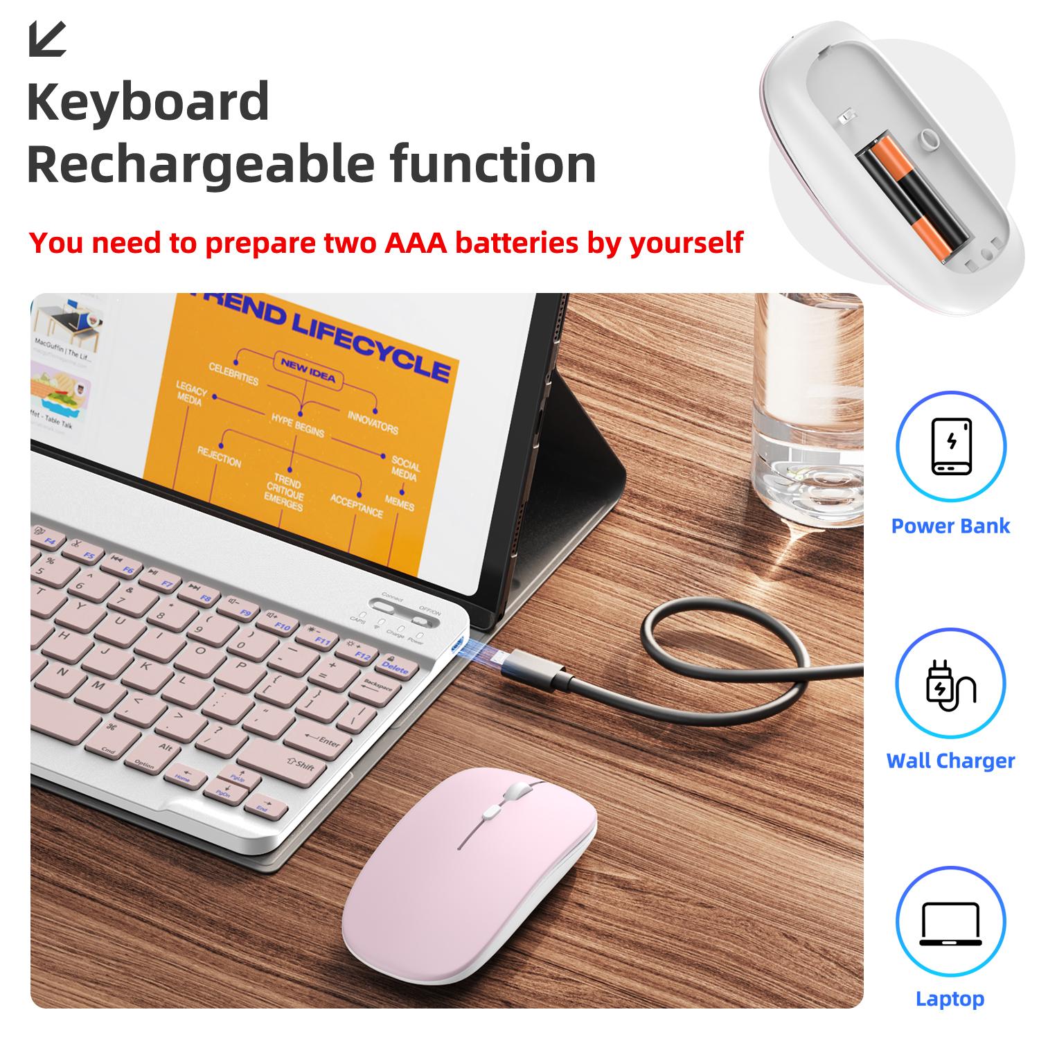 Quiet Wireless Bluetooth Keyboard & Mouse Combo, Rechargeable Slim Silent Keyboard, Single Mode Bluetooth Mouse, Compatible with iOS Android Windows Laptops Tablets Computers, Ideal for Home Office & Back-to-School Gift for Men Women
