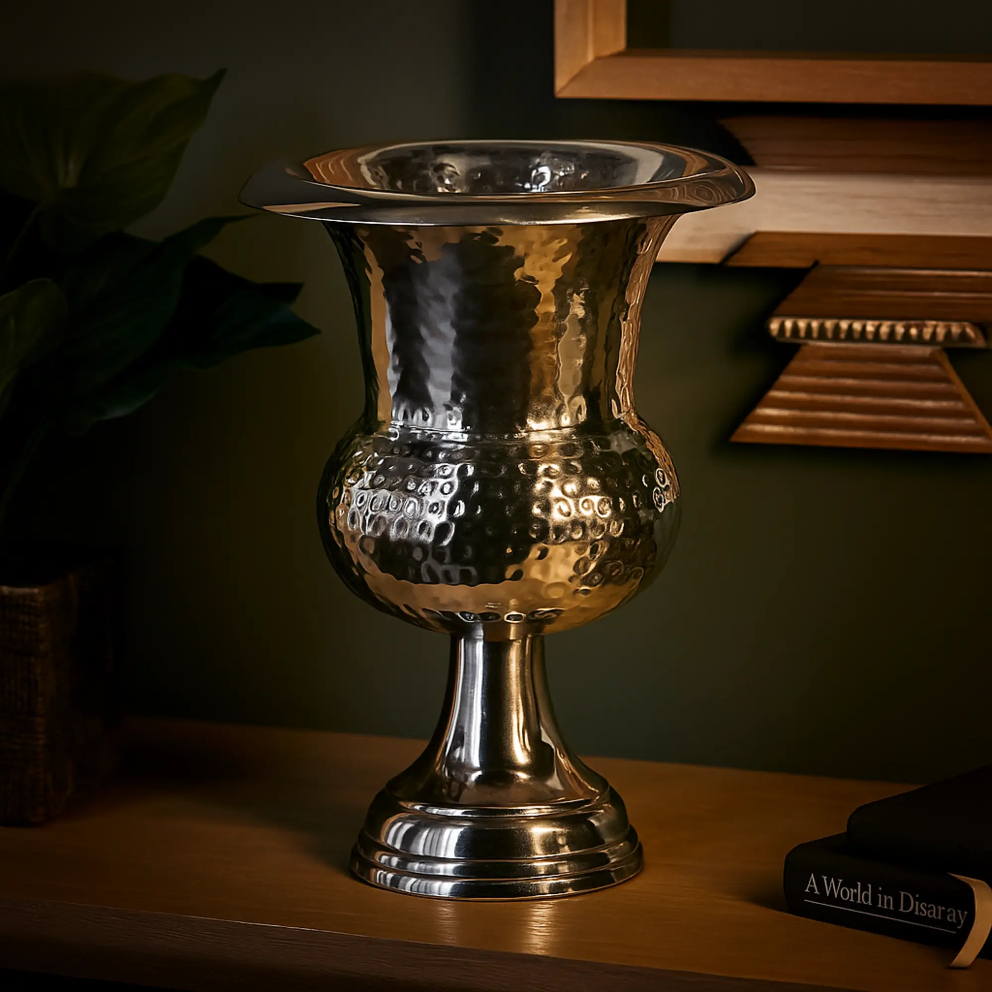 Hammered Aluminum Metal Goblet Vase, Shiny Round Home Decor Centerpiece for Table, Ideal Gift for Home Supplies Enthusiasts