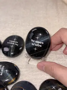 Original design of natural mineral blue tiger eye stone Palm Stone per aspera ad astra Home decorations Healing Meditation stone