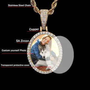 Custom Photo Necklace for Men Medallion Picture Pendant Solid Back AAAA Zircon Hip Hop Jewelry Please send a DIY picture to customer service