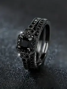 Fashion Rhinestone Decorated Ring, Fashion Jewelry for Party, Daily Clothing Decor, Trendy All-match & Exquisite Jewelry for Birthday Gift, Geometric Design Ring, Dark Aesthetic Rings, Elegant Rhinestone Ring