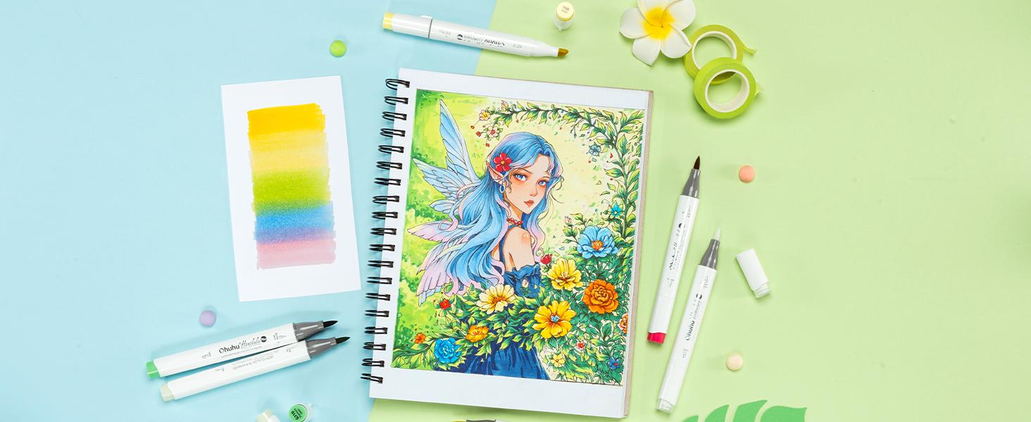 Ohuhu Alcohol Brush Markers: Supreme Brush& Chisel Dual Tips - 36 colors - Alcohol-based Art Marker Set for Artist Adult Coloring Book Illustrations- Refillable - Honolulu Plus Series of Ohuhuart