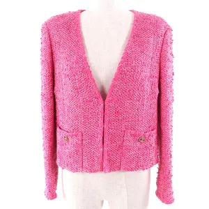 Pre-owned CHANEL Cotton Small Leather Goods COCO Mark Tweed Jacket