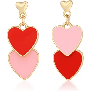 Valentines Earrings for Women Pink Red Double Heart Love Drop Earring Valentine's Day Jewelry Multiple Color Options