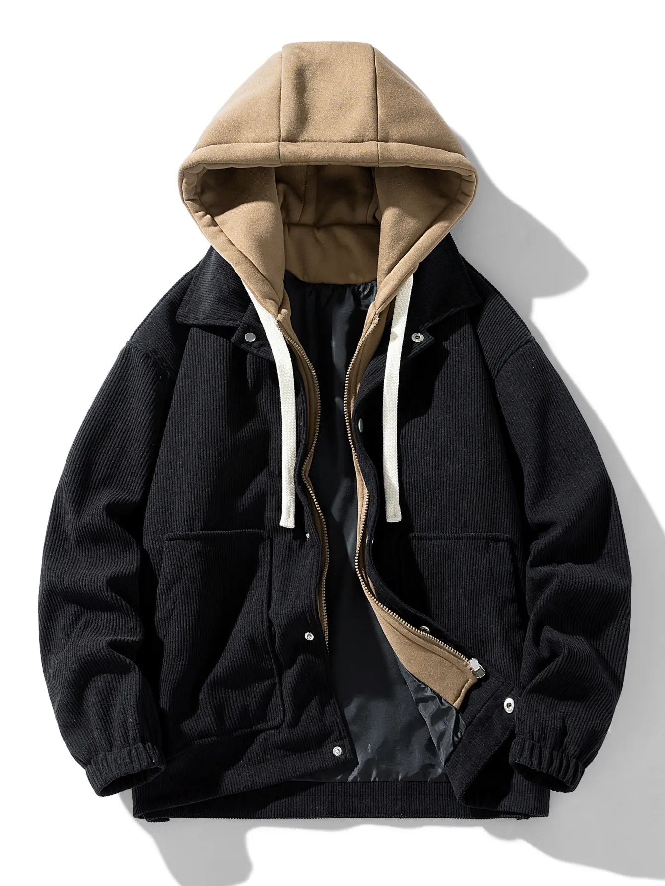 Men's Jacket Autumn And Winter Trendy Fashion Corduroy Casual Hooded Coat long sleeve zipper pocket
