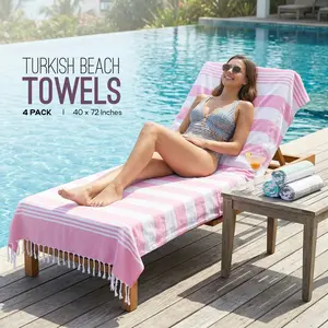 Towels 4-Pack Turkish Beach Towels – 40x72”, Oversized Cotton, Lightweight, Sand-Free & Quick-Dry