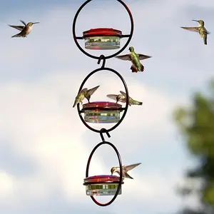1pc/2pcs/3pcs Beautiful Hanging Hummingbird Feeder, Metal Bottle Humming Bird Feeder with Circular Metal Frame And Perch Bird Feeding Station Bird Supplies