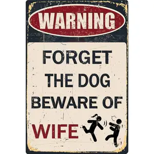 Funny Metal Garage Signs For Men Room Decor Little Man Cave Sign Vintage Bar Home Pub Office Wall Decorations, Forget The Dog Beware Of Wife Tin Signs