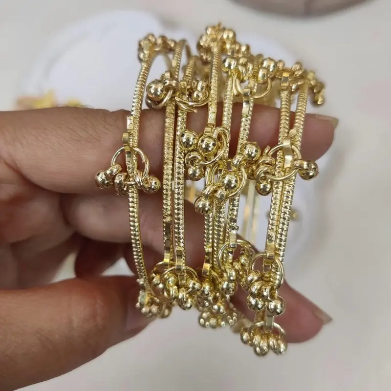 Hot Selling, 8pcs Kashmiri Golden Ghungroo bangle Sizes 2.4 2.6 2.8  Gold Color Bracelets for Women Traditional Stylish Accessories