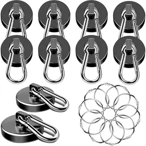 Magnetic Hooks Heavy Duty, 110LBS+ Strong Neodymium Magnets with Swivel Carabiner Hook, Black Magnetic Hangers for Locker, Home, Cruise Cabin, Office - 10 Pack
