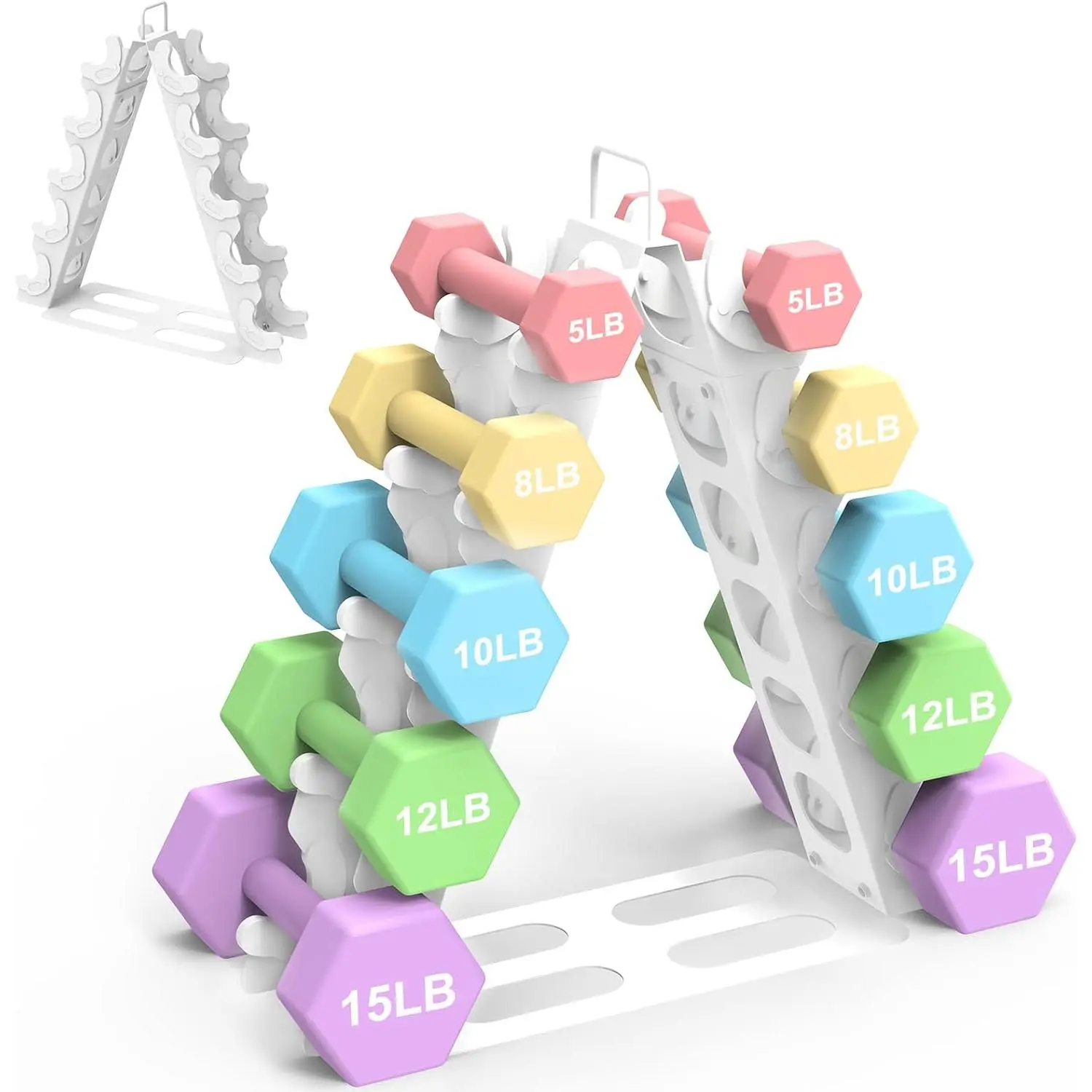 Dumbbell Rack 5 tier(Dumbbells not included), A-Frame Metal Dumbbell Holder with Handle, Multilevel Weight Storage Organizer for Dumbbells, Tree Shape Compact Weight Rack/Holde(White)