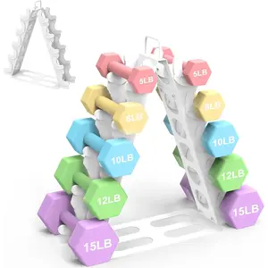 Dumbbell Rack 5 tier(Dumbbells not included), A-Frame Metal Dumbbell Holder with Handle, Multilevel Weight Storage Organizer for Dumbbells, Tree Shape Compact Weight Rack/Holde(White)