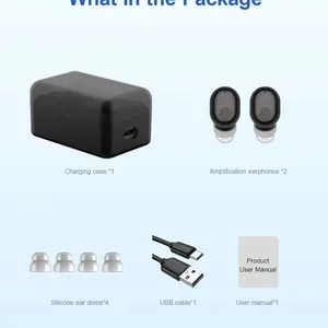One set with charging bin Personal Chargeable Hearing Amplifier, Polymer Lithium Battery, Compact ear-Hanging Design, easy to carry, easy to operate, worn by left and right ears, suitable for adult Sound Amplifier Headphones!