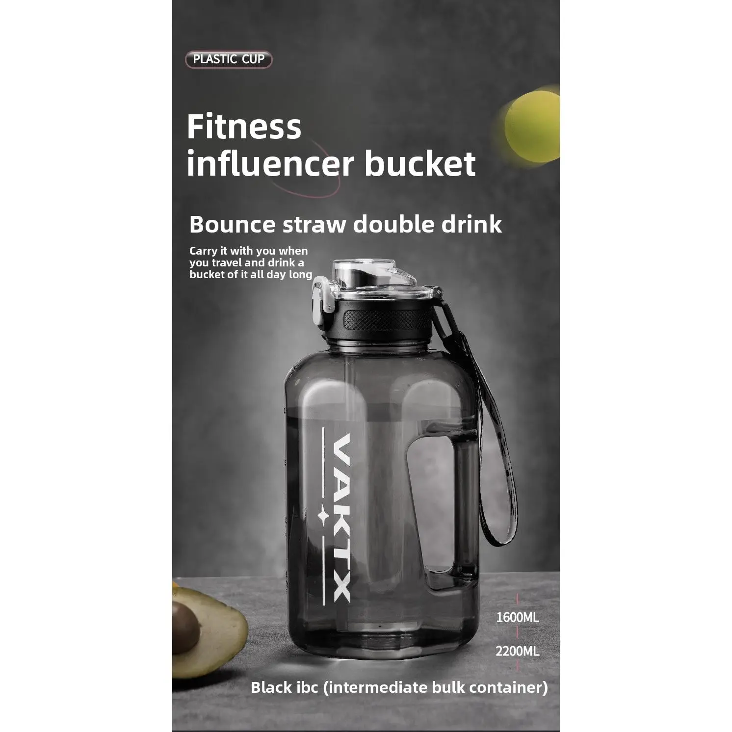 Large-Cap Sports Jug in Sleek Black, Heat-Resistant 1600ml & 2200ml PC Container with Pop-Up Lid and Straw for Gym & Travel, Sports Water Bottles, Spring-Loaded Lid, Black Ibc, Gym/Outdoor, Summer Outdoor Activities, Unisex, Spot Clean, Multi-Size, Pc Pla
