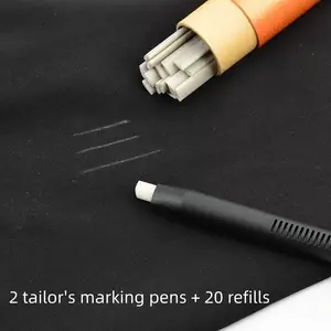 2-Pack Tailor Marking Pencils with 20 Refills, Retractable Chalk Pens, High-Temperature Vanishing Fabric Markers, Sewing Tools