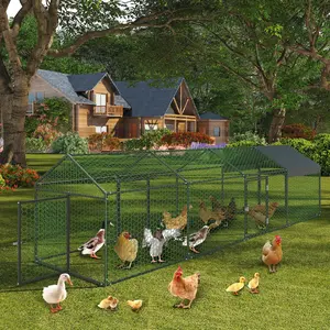 Metal Chicken Coop, 160" X40" X40" Large Chicken Run with 4 Doors, Chicken Run for Yard with Waterproof and Anti-UV Cover, Walk in Poultry Cage for Rabbit Duck Goose, Black