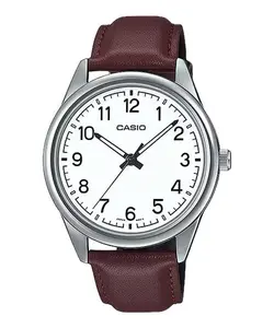 Casio Men’s White Dial Brown Leather Strap Analog Watch - MTP-V005L-7B4UDF