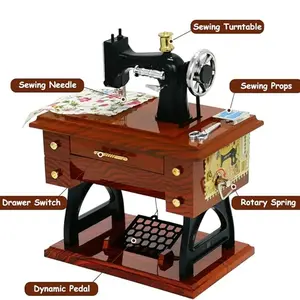 Vintage Sewing Music Box, Clock-Style Mini Retro Music Box, Birthday Gift, Meaningful Mother's Day Present, Unique Handmade Craftsmanship Decorative