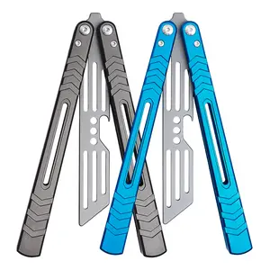 Aluminum Butterfly Trainer,  Safe Bladeless Practice Hand Tool, Skill Flip Tool, LG05 Blue grey, BUTTERFLY FLY KNIFE Hardware tools
