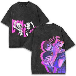 DanDaDan Friendship Washed Anime Tee | Oversized Washed Vintage Style - Front & Back Print, Heavy 260GSM Fan Merch. Cotton Menswear
