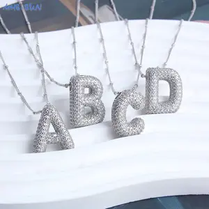 Bubble Initial Necklace Letter A-Z Silver Color