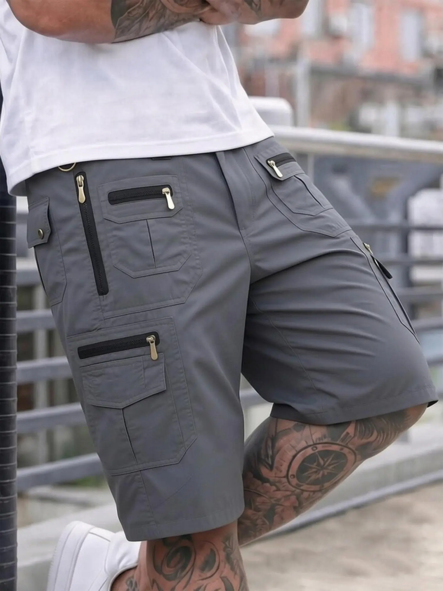 Men's Cotton Cargo Shorts Casual Work Shorts with Multiple Zipper Pockets Lightweight Outdoor Shorts for Men Summer Tactical Style Hiking Fishing Travel Shorts Streetwear