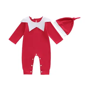 Newborn Baby Boy Girl Christmas Outfit Elf Costume with Hat Toddler Infant Long Sleeve Romper Onesie