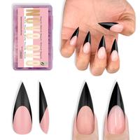 Medium Black French Tip Sharp Stiletto Baby Pink