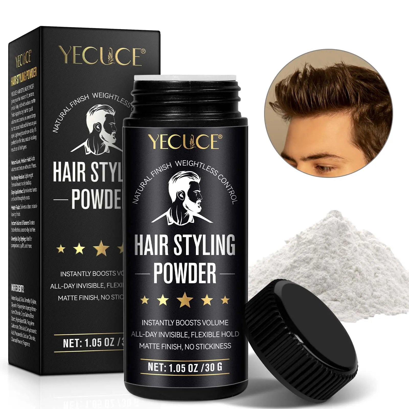 Yecuce Hair Styling Powder 30g, Instant Volume & Lift, Patent Micron Powder, Natural Shine, Gentle Formula, Suitable for Sensitive Scalp