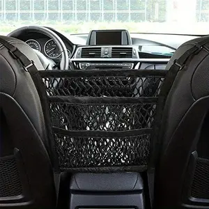 Car Net Organizer Standard Between Seat Mesh Storage Net With Pockets Front Seat Dog Barrier For Cars Trucks Three Layers