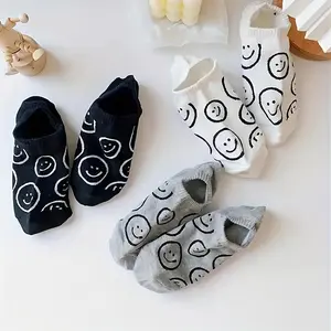6 pairs of women's spring summer thin socks smiling face pattern boat socks Instagram trendy versatile shallow mouth low cut college style invisible short socks