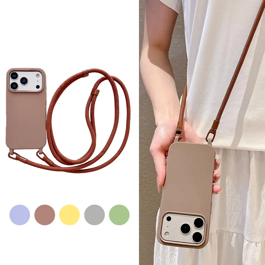 Crossbody Lanyard Cord Silicone Casing For iPhone 17 Air 16 15 11 12 13 14 Pro Max Soft Matte Strap Cell Phone Lanyard Candy Cover Phone Chain Cellphone Lanyard Chain